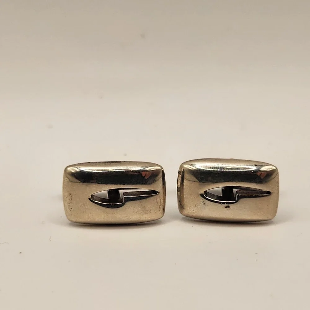 Vintage GUCCI G-Shape Rectangle Cufflinks Sterling Silver 925 Italy Cutout G